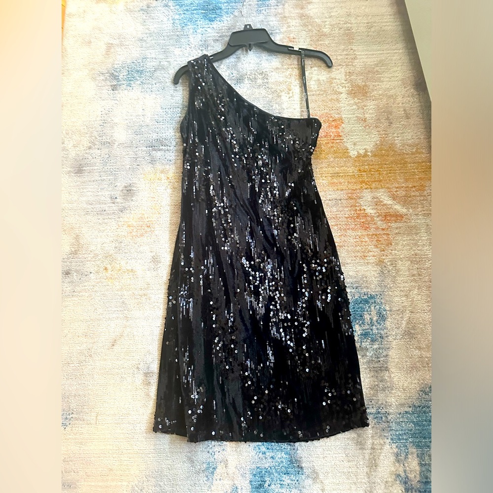 Nicole Miller One Shoulder Sequin and Velvet Dress